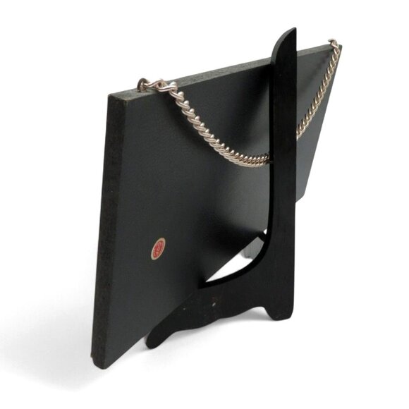 WOOD PLAQUE With Silver Elk Figurine and Framed Horse Scene Canada Vintage 12 In - Picture 5 of 12